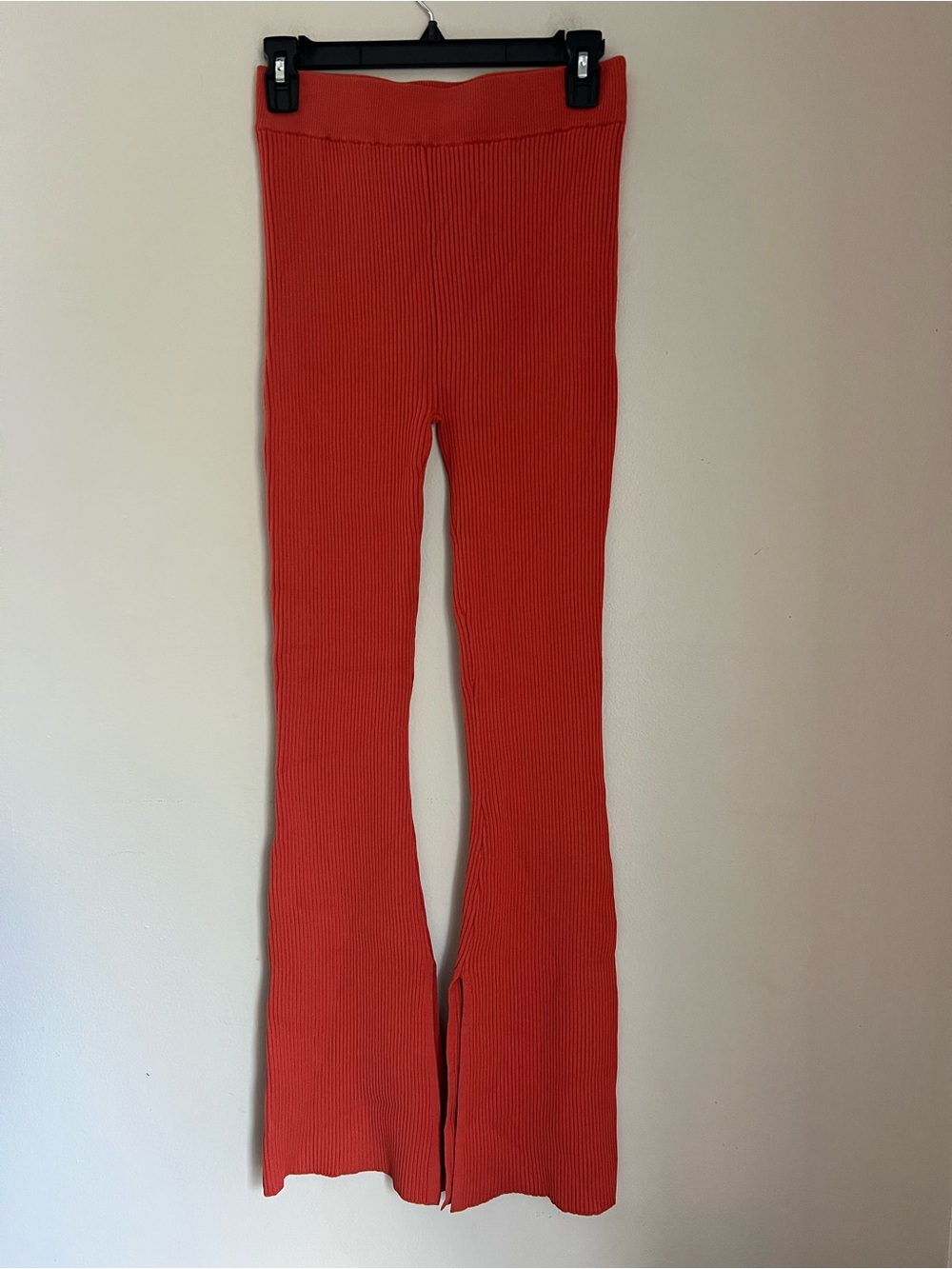 Le Ore Rimini Ribbed Knit Flare Pant Women's S Orange Spice Split Leg Pull On - Picture 5 of 13